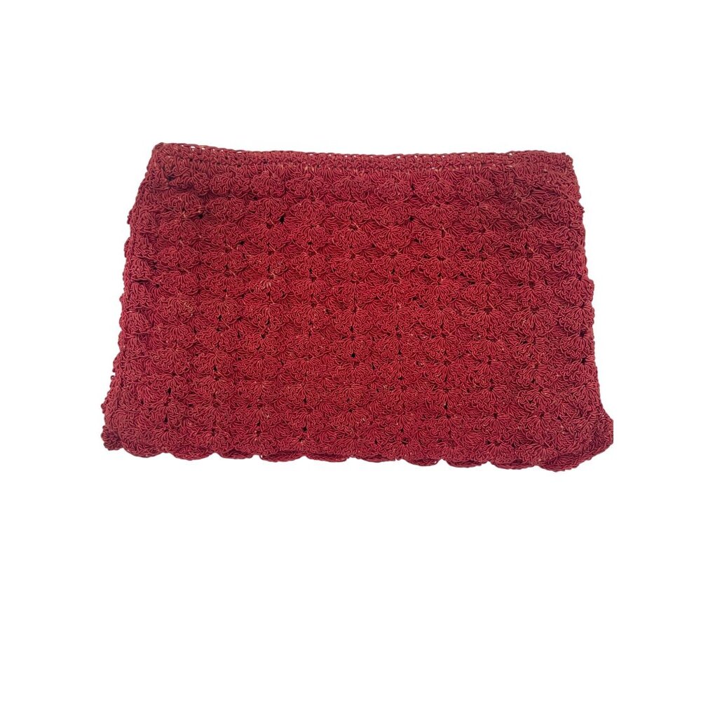 Handcrafted Red Crochet Clutch Purse Zip Closure & Satin Lining For Accessories